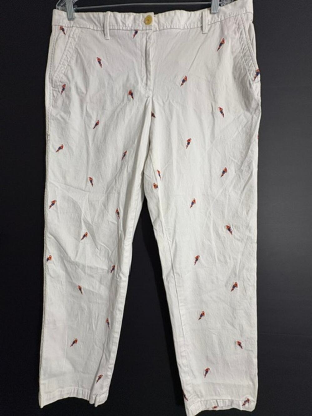 Talbots Embroidered Parrot Relaxed Chino Womens 14 White Tropical Coastal Ankle